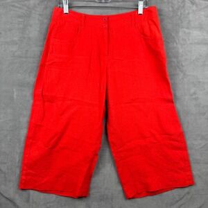 Eileen Fisher Cropped Culottes Red Linen Blend Wide Leg Womens Size S‎